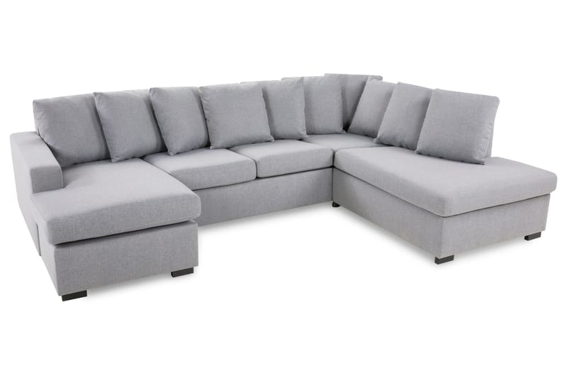 Crazy 4-seters Høyrevendt U-formet Large Sofa med Divan og Sjeselong i Stoff inkl. Pynteputer - Grå - Møbler - Sofaer - U-sofa