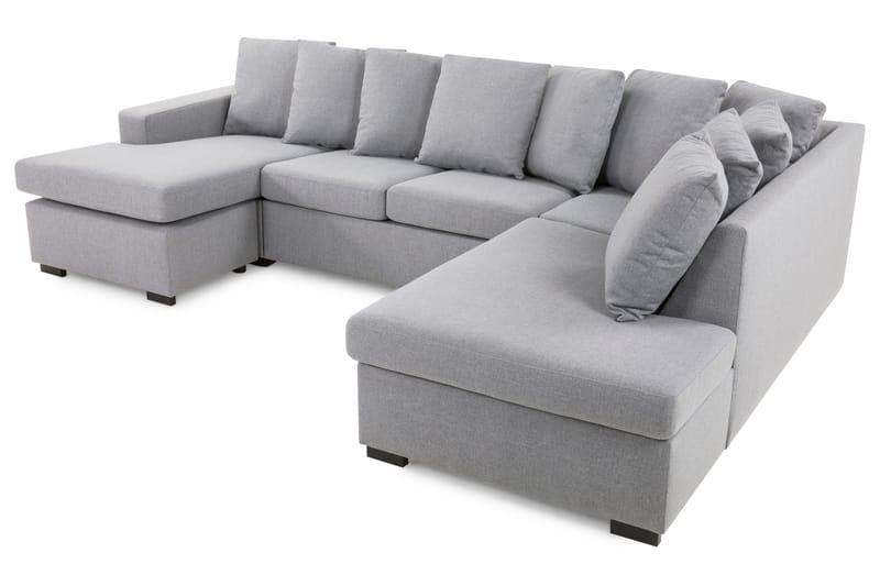 Crazy 4-seters Høyrevendt U-formet Large Sofa med Divan og Sjeselong i Stoff inkl. Pynteputer - Grå - Møbler - Sofaer - U-sofa
