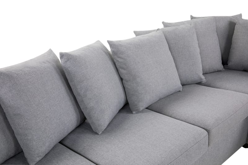 Crazy 4-seters Høyrevendt U-formet Large Sofa med Divan og Sjeselong i Stoff inkl. Pynteputer - Grå - Møbler - Sofaer - U-sofa