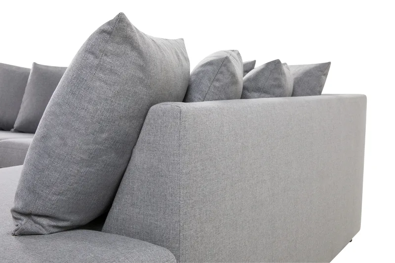 Crazy 4-seters Høyrevendt U-formet Large Sofa med Divan og Sjeselong i Stoff inkl. Pynteputer - Grå - Møbler - Sofaer - U-sofa