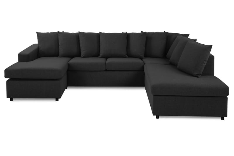 Crazy 4-seters Høyrevendt U-formet Large Sofa med Divan og Sjeselong i Stoff inkl. Pynteputer - Antrasitt - Møbler - Sofaer - U-sofa