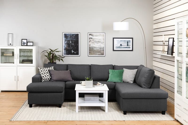 Crazy 4-seters Høyrevendt U-formet Large Sofa med Divan og Sjeselong i Stoff - Mørk grå - Møbler - Sofaer - U-sofa