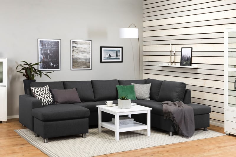 Crazy 4-seters Høyrevendt U-formet Large Sofa med Divan og Sjeselong i Stoff - Mørk grå - Møbler - Sofaer - U-sofa
