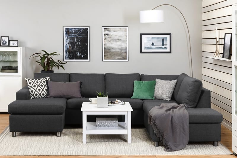Crazy 4-seters Høyrevendt U-formet Large Sofa med Divan og Sjeselong i Stoff - Mørk grå - Møbler - Sofaer - U-sofa