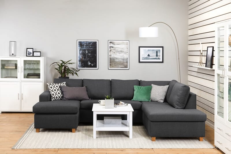 Crazy 4-seters Høyrevendt U-formet Large Sofa med Divan og Sjeselong i Stoff - Mørk grå - Møbler - Sofaer - U-sofa