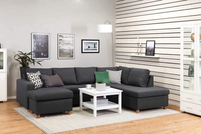 Crazy 4-seters Høyrevendt U-formet Large Sofa med Divan og Sjeselong i Stoff - Mørk grå - Møbler - Sofaer - U-sofa