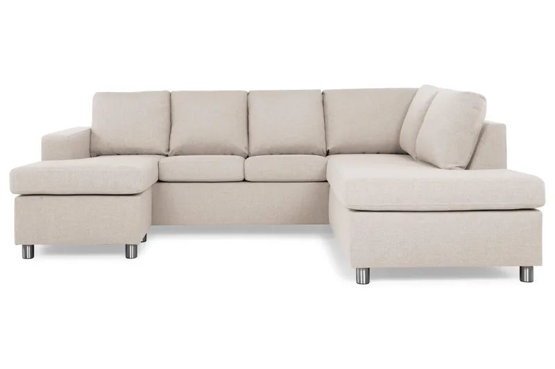 Crazy 4-seters Høyrevendt U-formet Small Sofa med Divan og Sjeselong i Stoff - Beige - Møbler - Sofaer - U-sofa