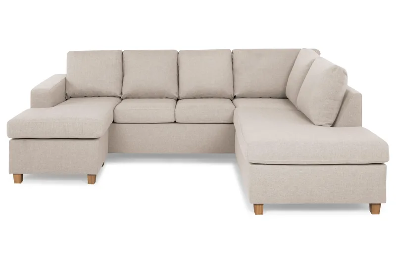 Crazy 4-seters Høyrevendt U-formet Small Sofa med Divan og Sjeselong i Stoff, Beige