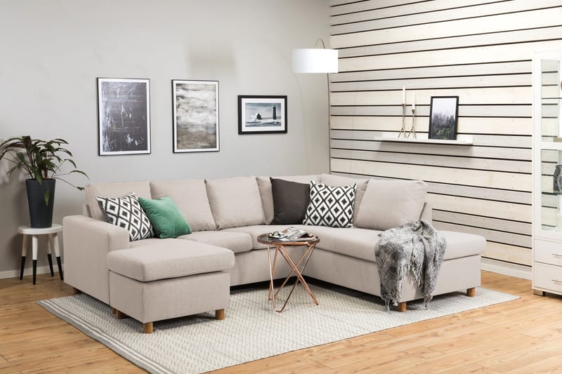 Crazy 4-seters Høyrevendt U-formet Small Sofa med Divan og Sjeselong i Stoff - Beige - Møbler - Sofaer - U-sofa