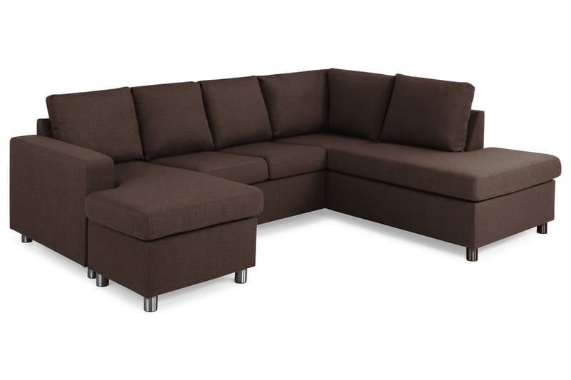 Crazy 4-seters Høyrevendt U-formet Small Sofa med Divan og Sjeselong i Stoff - Brun - Møbler - Sofaer - U-sofa