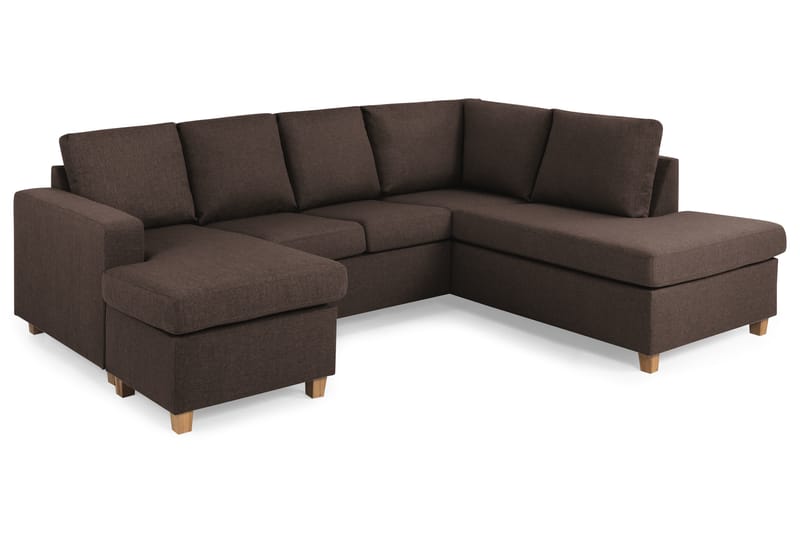 Crazy 4-seters Høyrevendt U-formet Small Sofa med Divan og Sjeselong i Stoff - Brun - Møbler - Sofaer - U-sofa