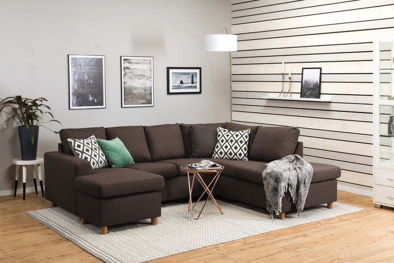 Crazy 4-seters Høyrevendt U-formet Small Sofa med Divan og Sjeselong i Stoff - Brun - Møbler - Sofaer - U-sofa