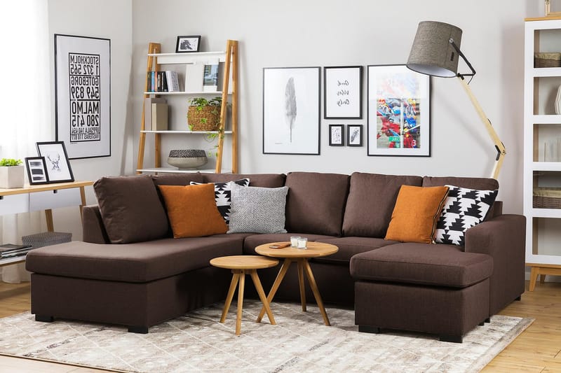 Crazy 4-seters Høyrevendt U-formet Small Sofa med Divan og Sjeselong i Stoff - Brun - Møbler - Sofaer - U-sofa