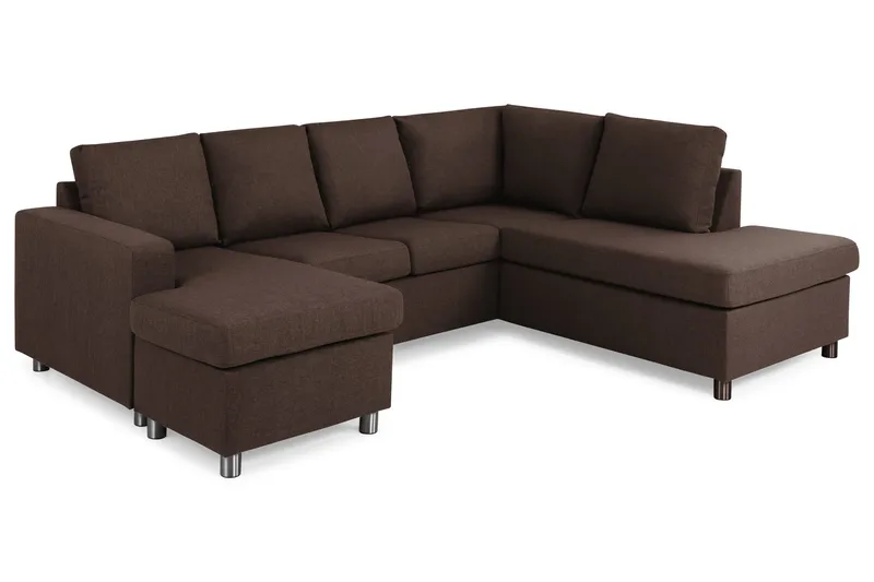 Crazy 4-seters Høyrevendt U-formet Small Sofa med Divan og Sjeselong i Stoff - Brun - Møbler - Sofaer - U-sofa