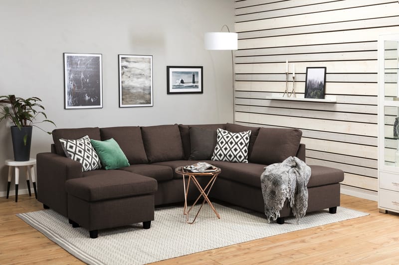 Crazy 4-seters Høyrevendt U-formet Small Sofa med Divan og Sjeselong i Stoff - Brun - Møbler - Sofaer - U-sofa