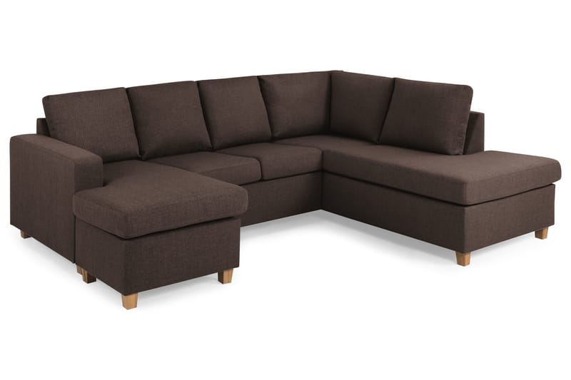 Crazy 4-seters Høyrevendt U-formet Small Sofa med Divan og Sjeselong i Stoff - Brun - Møbler - Sofaer - U-sofa