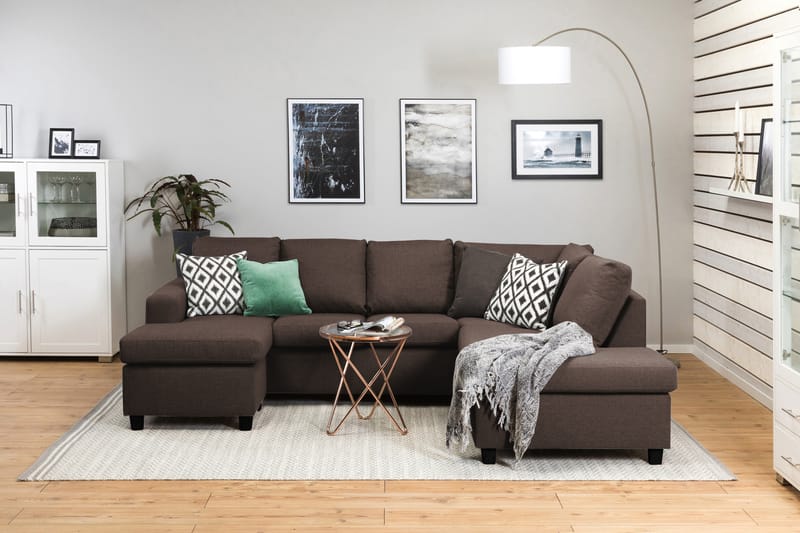 Crazy 4-seters Høyrevendt U-formet Small Sofa med Divan og Sjeselong i Stoff - Brun - Møbler - Sofaer - U-sofa