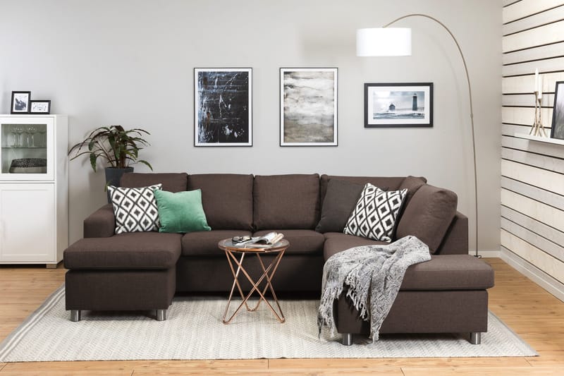 Crazy 4-seters Høyrevendt U-formet Small Sofa med Divan og Sjeselong i Stoff - Brun - Møbler - Sofaer - U-sofa