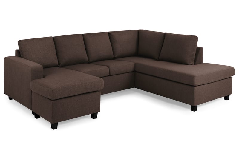 Crazy 4-seters Høyrevendt U-formet Small Sofa med Divan og Sjeselong i Stoff - Brun - Møbler - Sofaer - U-sofa