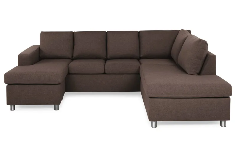 Crazy 4-seters Høyrevendt U-formet Small Sofa med Divan og Sjeselong i Stoff, Brun