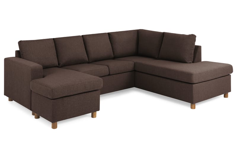 Crazy 4-seters Høyrevendt U-formet Small Sofa med Divan og Sjeselong i Stoff - Brun - Møbler - Sofaer - U-sofa