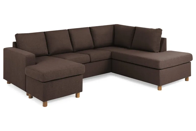 Crazy 4-seters Høyrevendt U-formet Small Sofa med Divan og Sjeselong i Stoff - Brun - Møbler - Sofaer - U-sofa