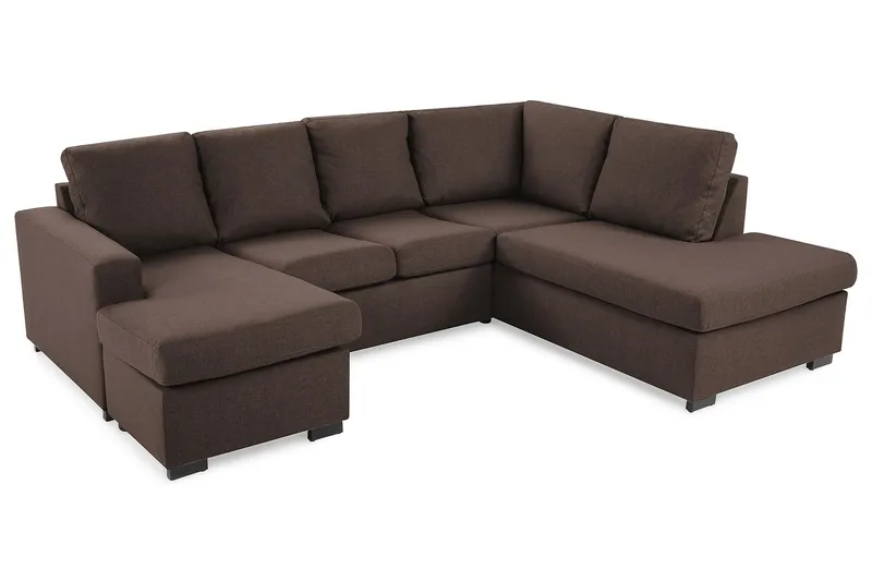 Crazy 4-seters Høyrevendt U-formet Small Sofa med Divan og Sjeselong i Stoff - Brun - Møbler - Sofaer - U-sofa