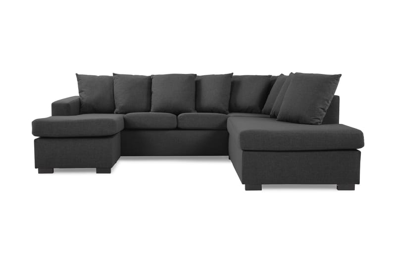 Crazy 4-seters Høyrevendt U-formet Small Sofa med Divan og Sjeselong i Stoff inkl. Pynteputer - Mørk grå - Møbler - Sofaer - U-sofa