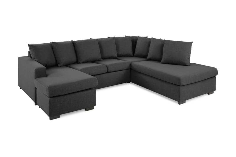 Crazy 4-seters Høyrevendt U-formet Small Sofa med Divan og Sjeselong i Stoff inkl. Pynteputer - Mørk grå - Møbler - Sofaer - U-sofa