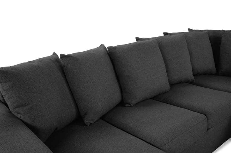 Crazy 4-seters Høyrevendt U-formet Small Sofa med Divan og Sjeselong i Stoff inkl. Pynteputer - Mørk grå - Møbler - Sofaer - U-sofa