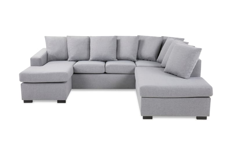 Crazy 4-seters Høyrevendt U-formet Small Sofa med Divan og Sjeselong i Stoff inkl. Pynteputer - Grå - Møbler - Sofaer - U-sofa