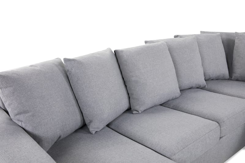 Crazy 4-seters Høyrevendt U-formet Small Sofa med Divan og Sjeselong i Stoff inkl. Pynteputer - Grå - Møbler - Sofaer - U-sofa