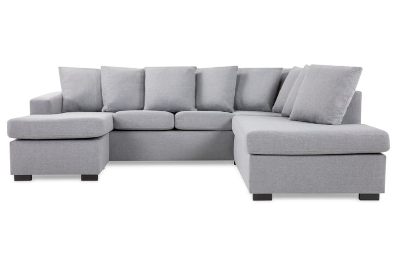 Crazy 4-seters Høyrevendt U-formet Small Sofa med Divan og Sjeselong i Stoff inkl. Pynteputer - Grå - Møbler - Sofaer - U-sofa