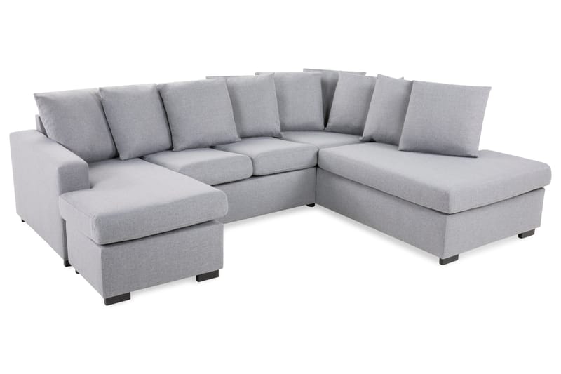 Crazy 4-seters Høyrevendt U-formet Small Sofa med Divan og Sjeselong i Stoff inkl. Pynteputer - Grå - Møbler - Sofaer - U-sofa