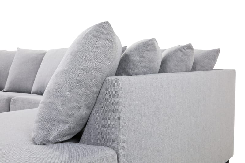 Crazy 4-seters Høyrevendt U-formet Small Sofa med Divan og Sjeselong i Stoff inkl. Pynteputer - Grå - Møbler - Sofaer - U-sofa