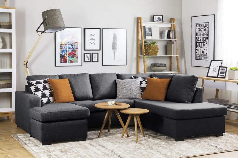 Crazy 4-seters Høyrevendt U-formet Small Sofa med Divan og Sjeselong i Stoff - Mørk grå - Møbler - Sofaer - U-sofa