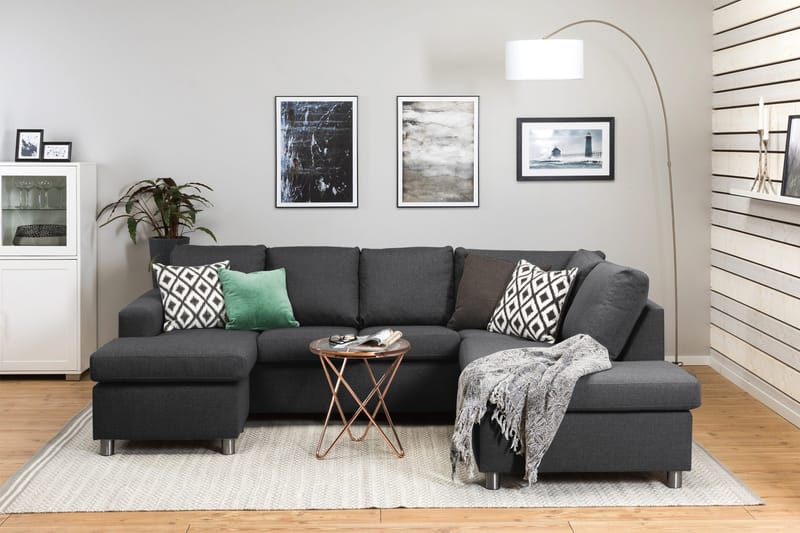 Crazy 4-seters Høyrevendt U-formet Small Sofa med Divan og Sjeselong i Stoff - Mørk grå - Møbler - Sofaer - U-sofa