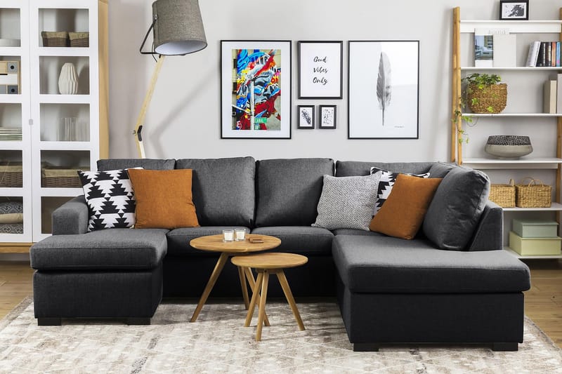 Crazy 4-seters Høyrevendt U-formet Small Sofa med Divan og Sjeselong i Stoff - Mørk grå - Møbler - Sofaer - U-sofa