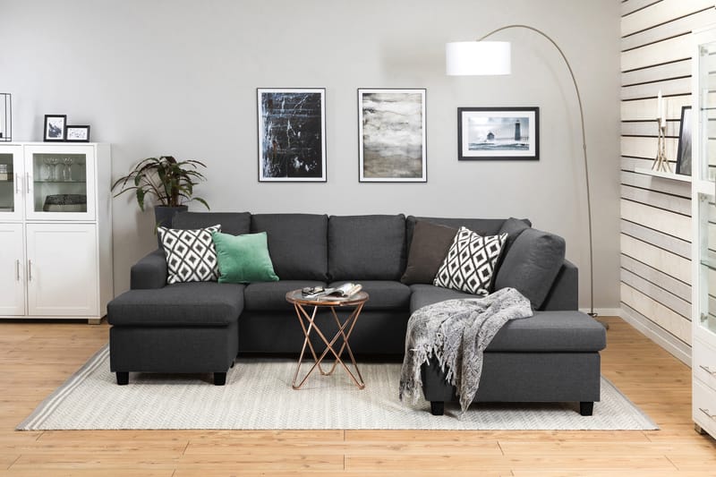 Crazy 4-seters Høyrevendt U-formet Small Sofa med Divan og Sjeselong i Stoff - Mørk grå - Møbler - Sofaer - U-sofa