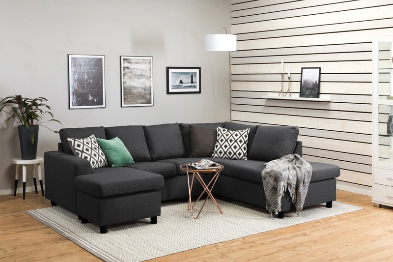 Crazy 4-seters Høyrevendt U-formet Small Sofa med Divan og Sjeselong i Stoff - Mørk grå - Møbler - Sofaer - U-sofa