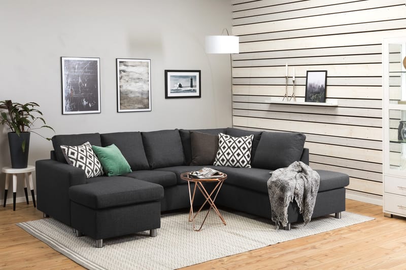 Crazy 4-seters Høyrevendt U-formet Small Sofa med Divan og Sjeselong i Stoff - Mørk grå - Møbler - Sofaer - U-sofa