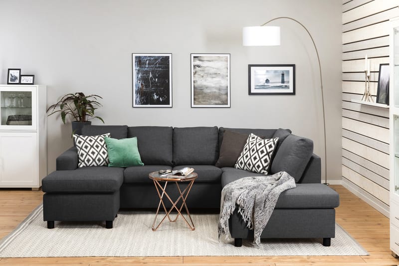 Crazy 4-seters Høyrevendt U-formet Small Sofa med Divan og Sjeselong i Stoff - Mørk grå - Møbler - Sofaer - U-sofa