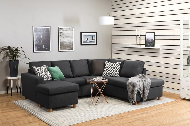 Crazy 4-seters Høyrevendt U-formet Small Sofa med Divan og Sjeselong i Stoff - Mørk grå - Møbler - Sofaer - U-sofa