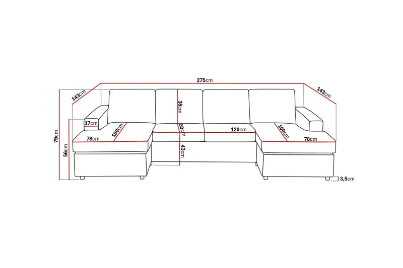 Crazy 4-seters U-formet Sofa med Dobbeldivan i Stoff - Antrasitt - Møbler - Sofaer - U-sofa