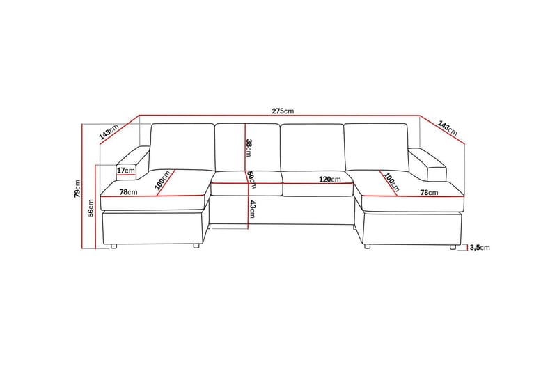 Crazy 4-seters U-formet Sofa med Dobbeldivan i Stoff - Antrasitt - Møbler - Sofaer - U-sofa