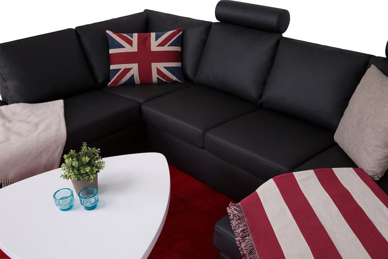 Crazy 4-seters Venstrevendt U-formet Large Sofa med Divan og Sjeselong i Kunstlær - Svart - Møbler - Sofaer - U-sofa