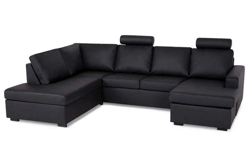 Crazy 4-seters Venstrevendt U-formet Large Sofa med Divan og Sjeselong i Kunstlær - Svart - Møbler - Sofaer - U-sofa