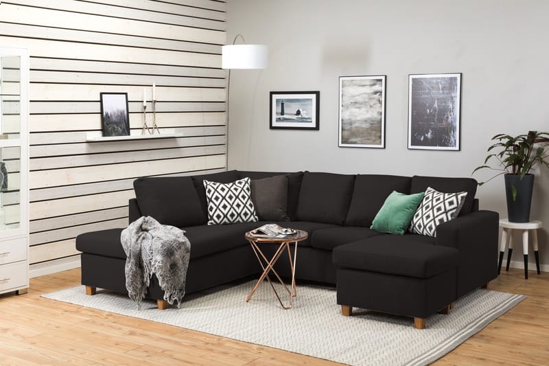 Crazy 4-seters Venstrevendt U-formet Large Sofa med Divan og Sjeselong i Stoff - Antrasitt - Møbler - Sofaer - U-sofa