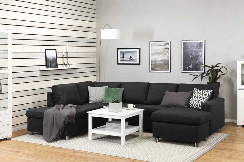 Crazy 4-seters Venstrevendt U-formet Large Sofa med Divan og Sjeselong i Stoff - Antrasitt - Møbler - Sofaer - U-sofa