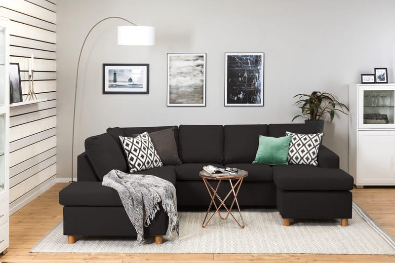 Crazy 4-seters Venstrevendt U-formet Large Sofa med Divan og Sjeselong i Stoff - Antrasitt - Møbler - Sofaer - U-sofa